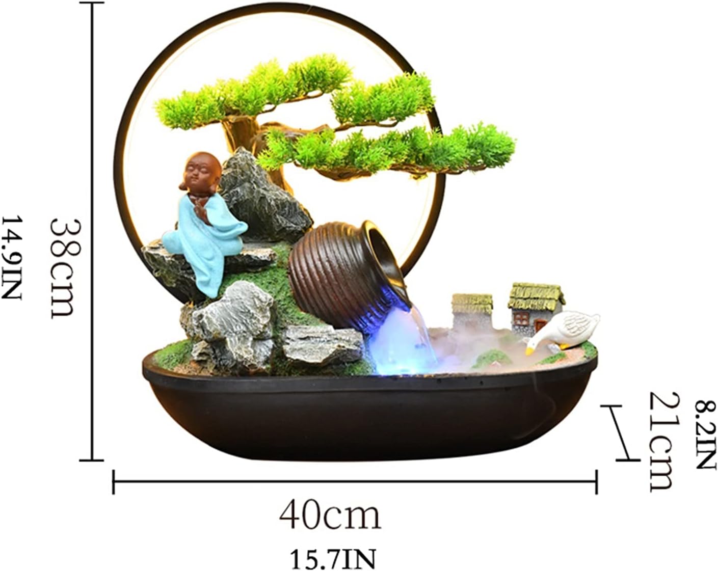 Tabletop Fountain Tabletop Fountains and Waterfalls Resin Tabletop Fountain with Light Indoor Office Rockery and Water Fountain Feng Shui Wheel Lucky Decoration Desktop Fountains