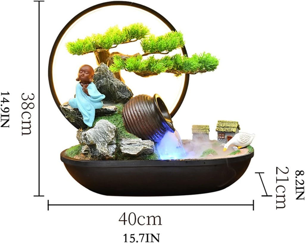 Tabletop Fountain Tabletop Fountains and Waterfalls Resin Tabletop Fountain with Light Indoor Office Rockery and Water Fountain Feng Shui Wheel Lucky Decoration Tabletop Water Fountain