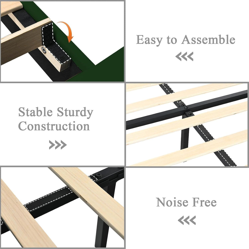 HOMBCK Bed Frame Queen Size with Upholstered Headboard and Footboard, Velvet Queen Bed Frames with Diamond Design, No Box Spring Required, Easy Assembly, Green