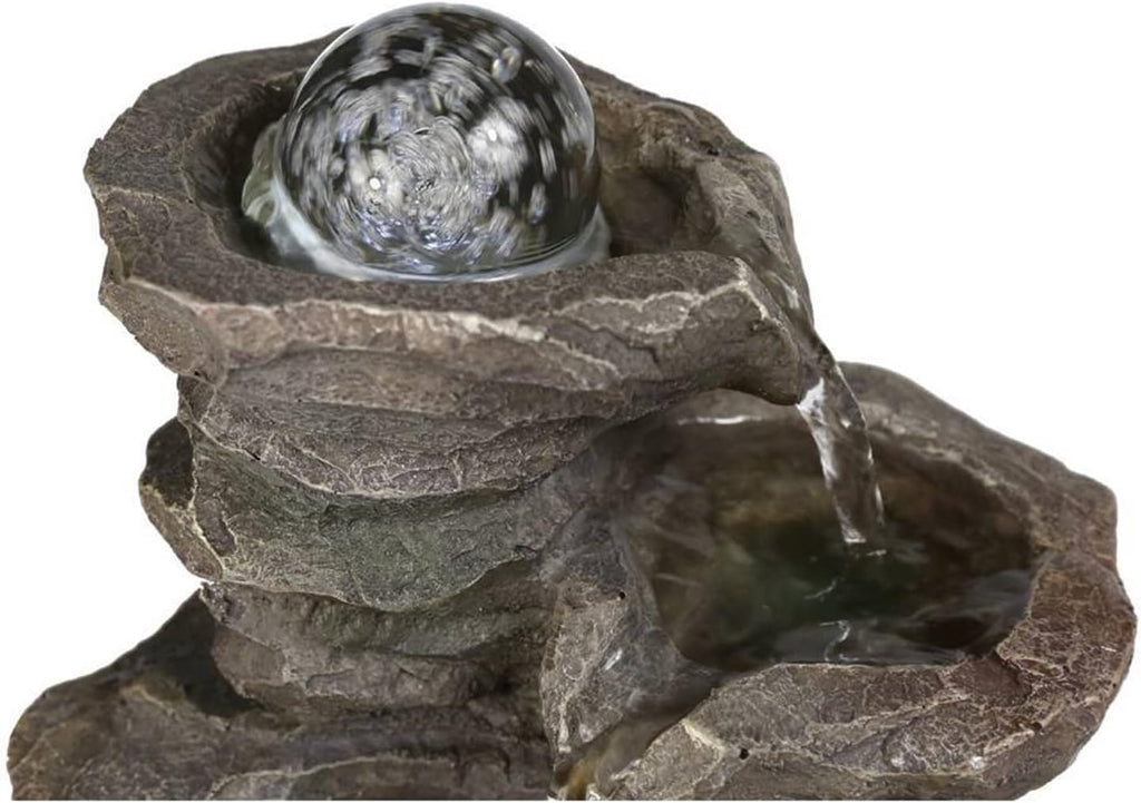 HIHELO Indoor Tabletop Waterfall Fountain Desktop Fountain Interior Decoration Tabletop Fountain with LED Lights and Rotating Ball, Suitable for Home Office 21.5×21.5×25cm Meditation Fountain
