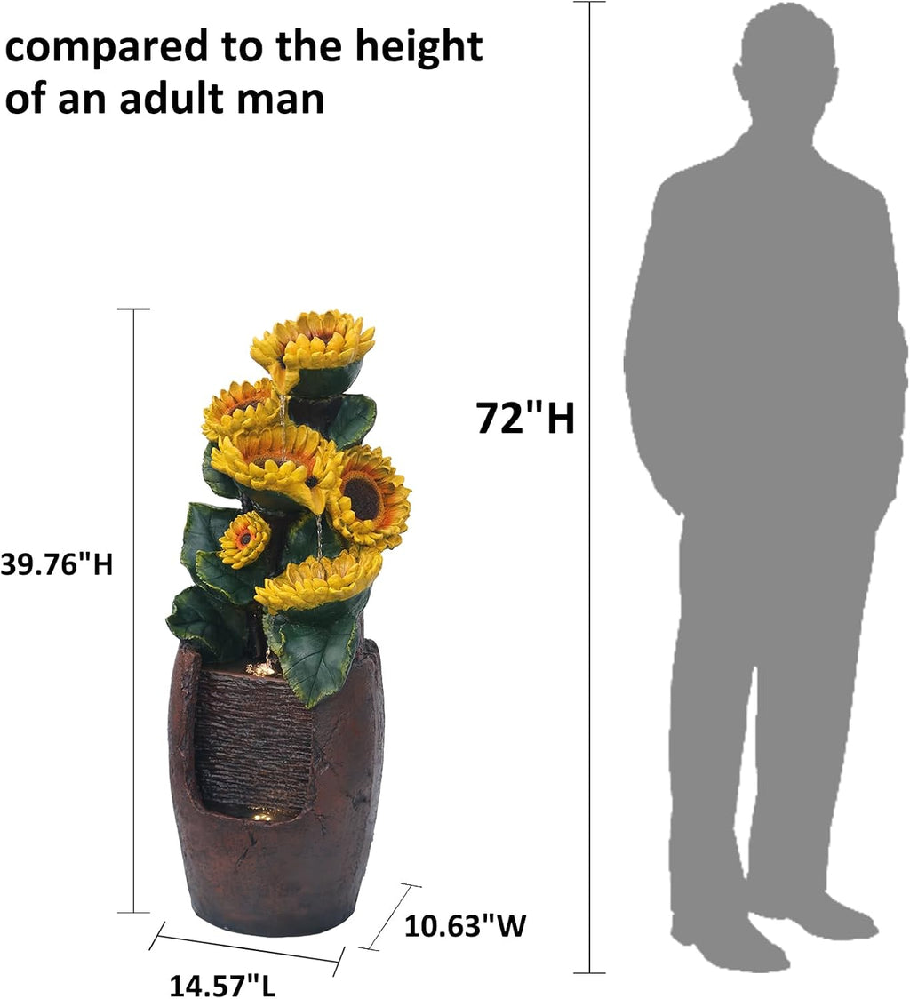 YZM Outdoor Fountains and Waterfalls Cascading Sunflower Fountain 4-Tiers Outdoor Freestanding Water Fountain Garden Patio Backyard Porch Balcony Pond Décor for Outside 39.76 Inch Tall
