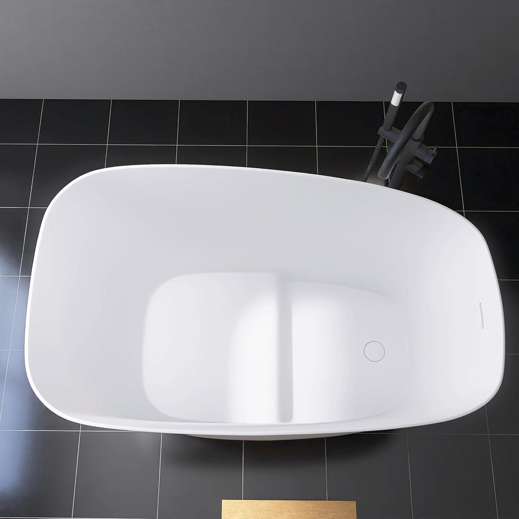 51'' Japanese Soaking Tub Freestanding Bathtub Resin Stone Bathtubs Deep soaking Tub with Overflow and Pop-up Drain - White
