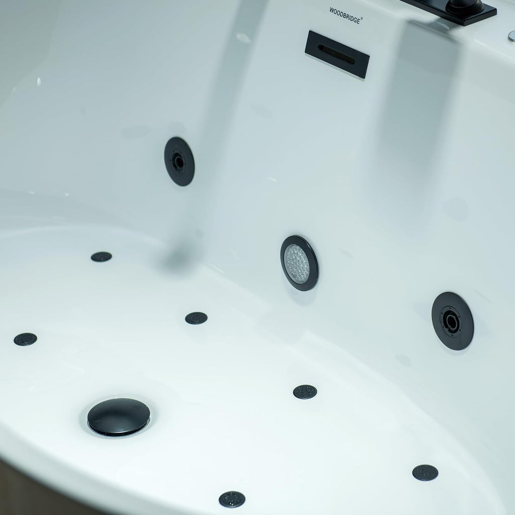 WOODBRIDGE 72' x 35-3/8' Whirlpool and Air Bath Heated Soaking Combination Tub with Adjustable Speed Air Blower, Tub Filler, and LED control panel, Matte Black Finish Trim and Drain Kit, BM500+F0051MB
