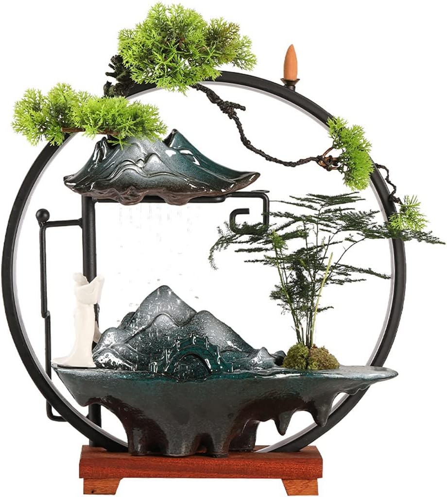 HIHELO Desktop Fountain Tabletop Fountain Chinese Ceramic Lucky Flowing Water Ornament Desktop Circulation Fountain Office Desktop Decoration Water Fountain Outdoor (Color : A)