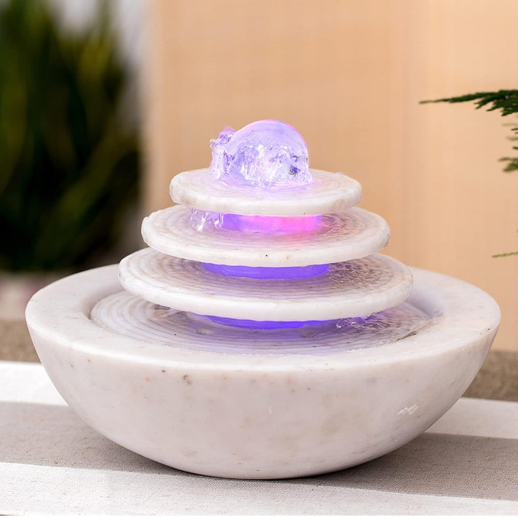 HIHELO Desktop Fountain Indoor Tabletop Fountain Waterfall Home Decor Relaxation Fountain 3 Tier Disc and Round Basin with LED Light Roller Ball Water Fountain Outdoor (Color : B)