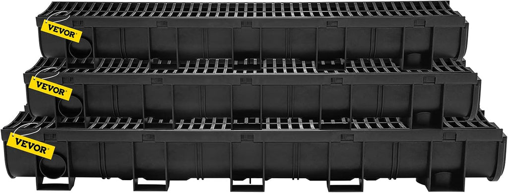 VEVOR Trench Drain System with Plastic Grate, 5.9x5.1-Inch HDPE Channel Drainage for Garden, Driveway - 6 Pack