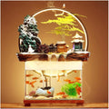 HIHELO Desktop Fountain Tabletop Fountain Ceramic Waterfall Fountain with Lamp Ring and Fish Tank Tabletop Flowing Water Decoration Office Home Decoration Water Fountain Outdoor (Color : B)