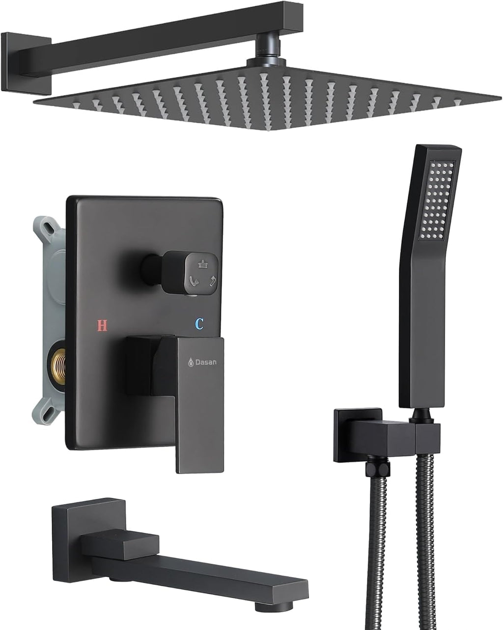 DASAN Tub Shower Faucets Sets Complete Matte Black Bathtub Shower System with Tub Spout, Bathtub Faucet Set Tub and Shower Faucet Combo Trim Kit with Rough-in Valve