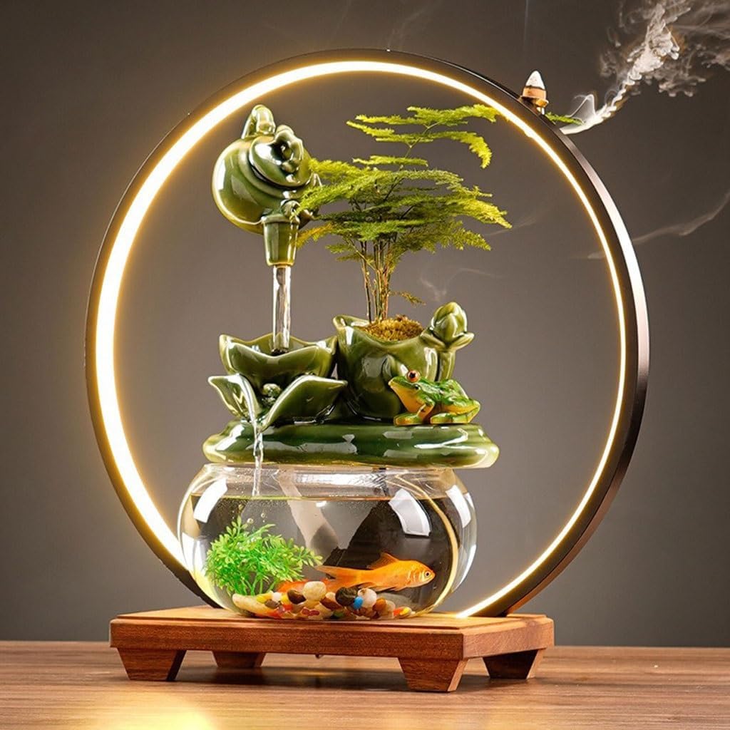 GUERNSEY Tabletop Fountain Tabletop Fountains Chinese-Style Ceramic Circulating Water Ornaments Home Study Desk Fountain Ornaments Tea Room Desk Decorations Indoor Fountain