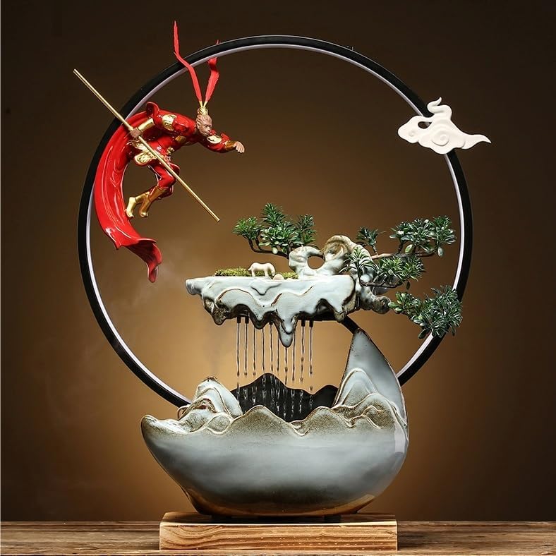 GUERNSEY Tabletop Fountain Desktop Fountain Chinese Style Office Decoration Home Accessories Porch Living Room Rockery Water Fountain Humidifier Crafts Indoor Fountain