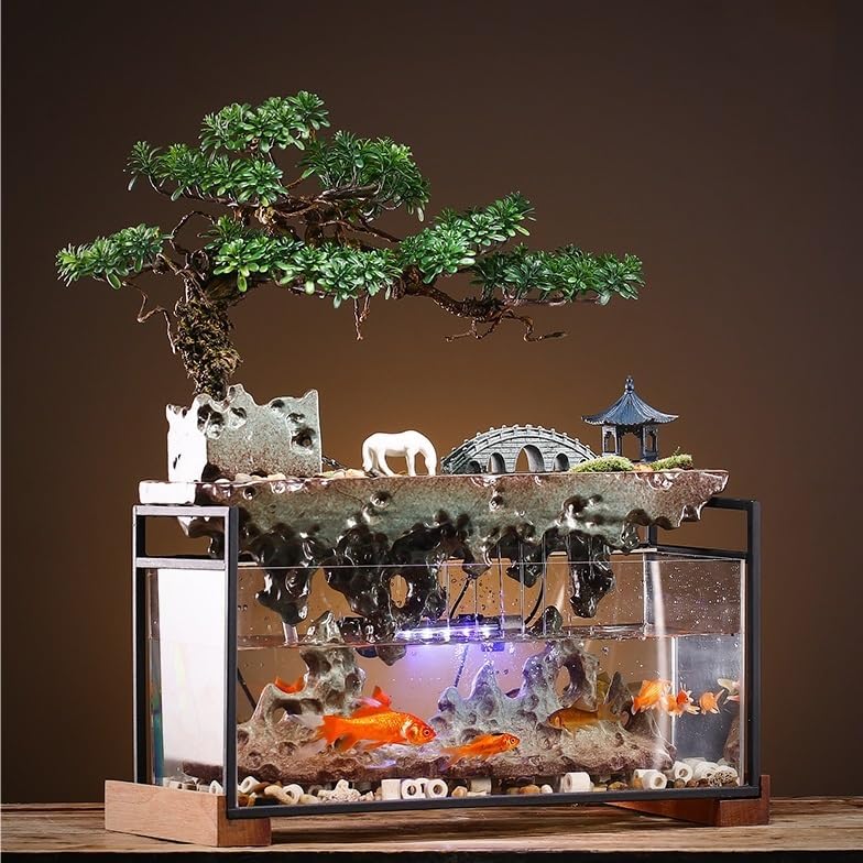 GUERNSEY Tabletop Fountain Tabletop Fountain Flowing Water Ornaments Rockery Fountain Circulating Water Creative Simple Home Office Desktop Fish Tank Indoor Fountain