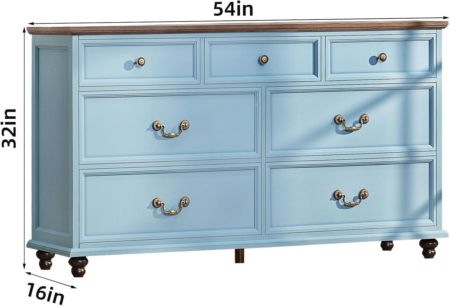 Joaxswe Farmhouse Furniture Set, Nightstands Set of 2 and 7 Drawers Dresser for Bedroom, 54 Inch Wide Wood Dresser and 24' Night Stands with Charging Station for Bedroom, Living Room, Hallway