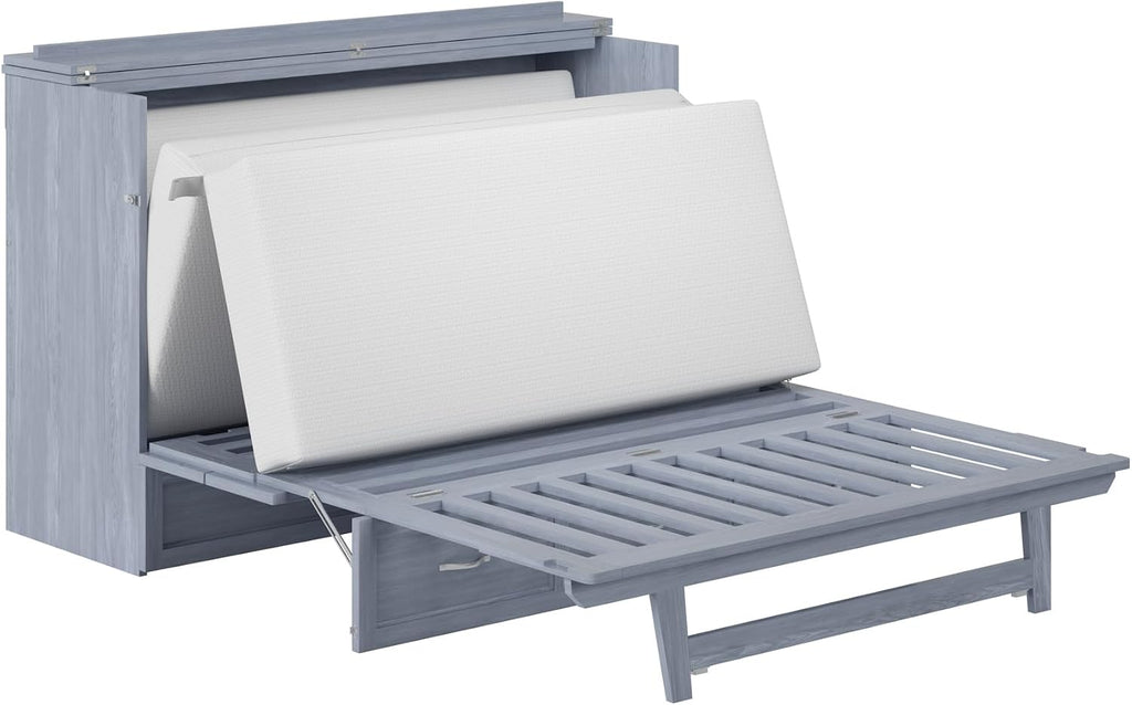 AFI, Northfield Murphy Bed Chest Queen with 6' Mattress, Storage Drawer & Built-in USB Charger, Driftwood
