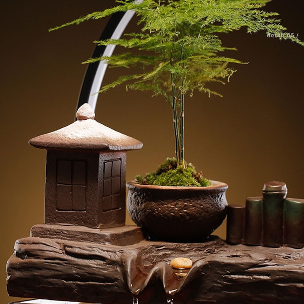 GUERNSEY Tabletop Fountain Chinese Style Glass Fish Tank Desktop Fountain Ornaments Creative Simple Water Circulation Desktop Decorations Indoor Waterfall Feature Indoor Fountain