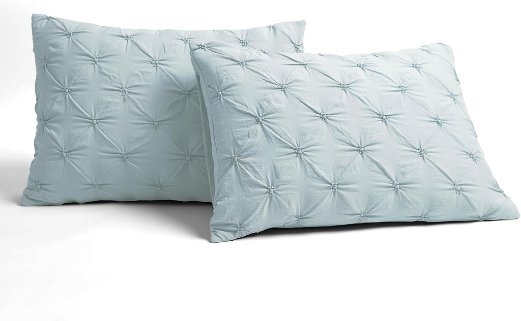Lush Decor Ravello Pintuck Comforter Set - Luxe 5 Piece Textured Bedding Set - Traditional Glam & Farmhouse Inspired Bedroom Decor - Full/ Queen, Blue