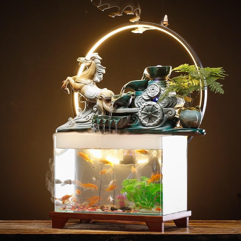 GUERNSEY Tabletop Fountain Tabletop Fountain Chinese Style Flowing Water Ornaments Landscape Fish Tank Living Room Small Fountain Waterfall Office Creative Decoration Indoor Fountain