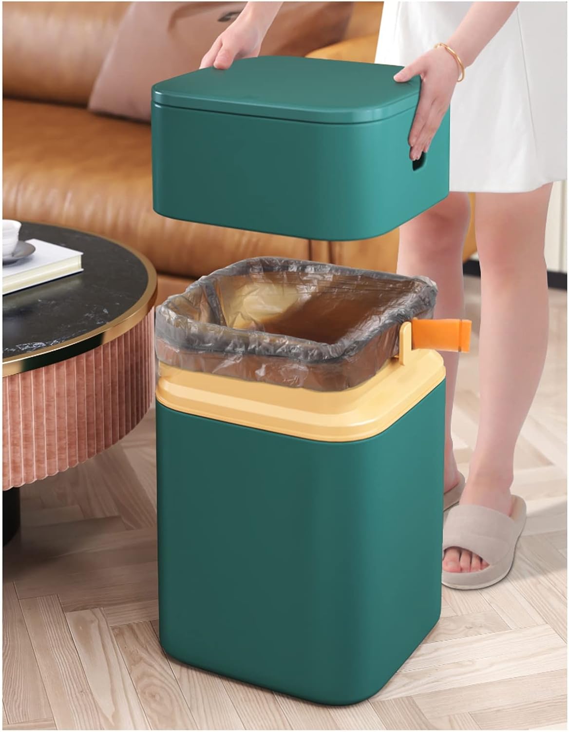 HIHELO Trash Bin Trash Can,Nordic Style Seal Press for Kitchen Bathroom Office Storage Bucket Dustbins Accessories with Lid Garbage Deep Green Deep Blue 15L Kitchen Trash Can (Color : Deep Blue)