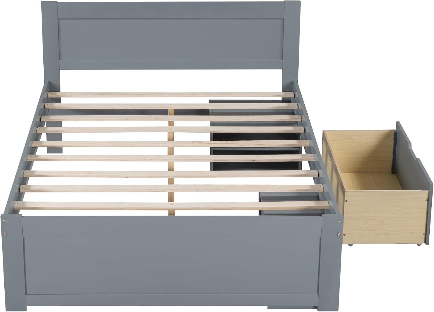 Wood Full Size Platform Bed with Storage Drawer and Removable Bedside Table, Modern Captain's Bed Frame with Shelves, Sturdy Slat Support, No Box Spring Required (Gray-9.29)