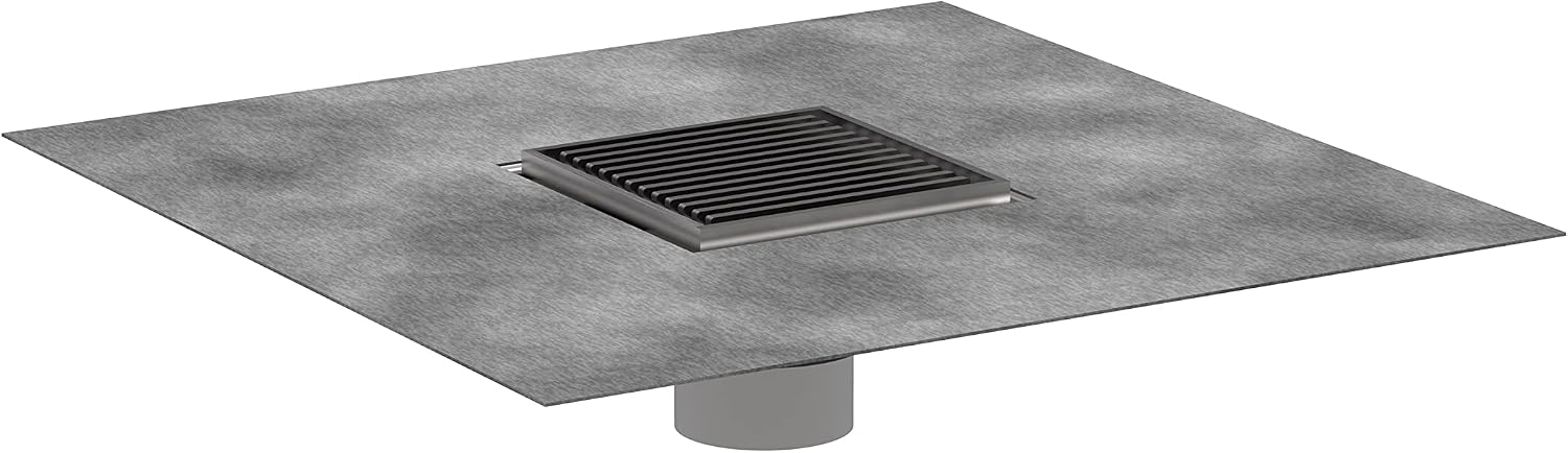 hansgrohe RainDrain Brilliance Square Shower Drain Set with Rough and Height Adjustable Frame in Brushed Stainless Steel, Stainless Steel Shower Floor Drain , 4x4 in.
