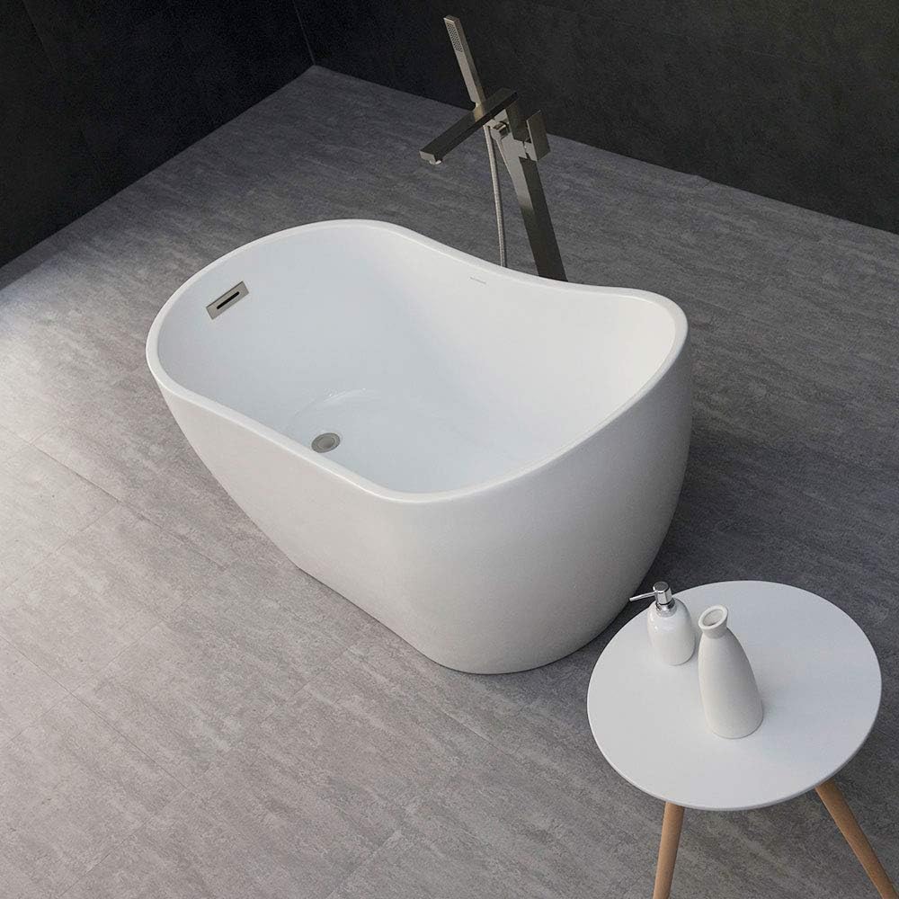 WOODBRIDGE Acrylic Freestanding Bathtub Contemporary Soaking Tub with Brushed Nickel Overflow and Drain B-0006-B/N-Drain &O, 54' B-0006