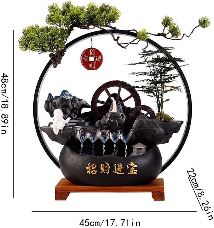GUERNSEY Tabletop Fountain Chinese Style Water Circulation Ornaments Living Room Waterwheel Circulating Water Ornaments Study Desk Fountain Indoor Waterfall Feature Indoor Fountain