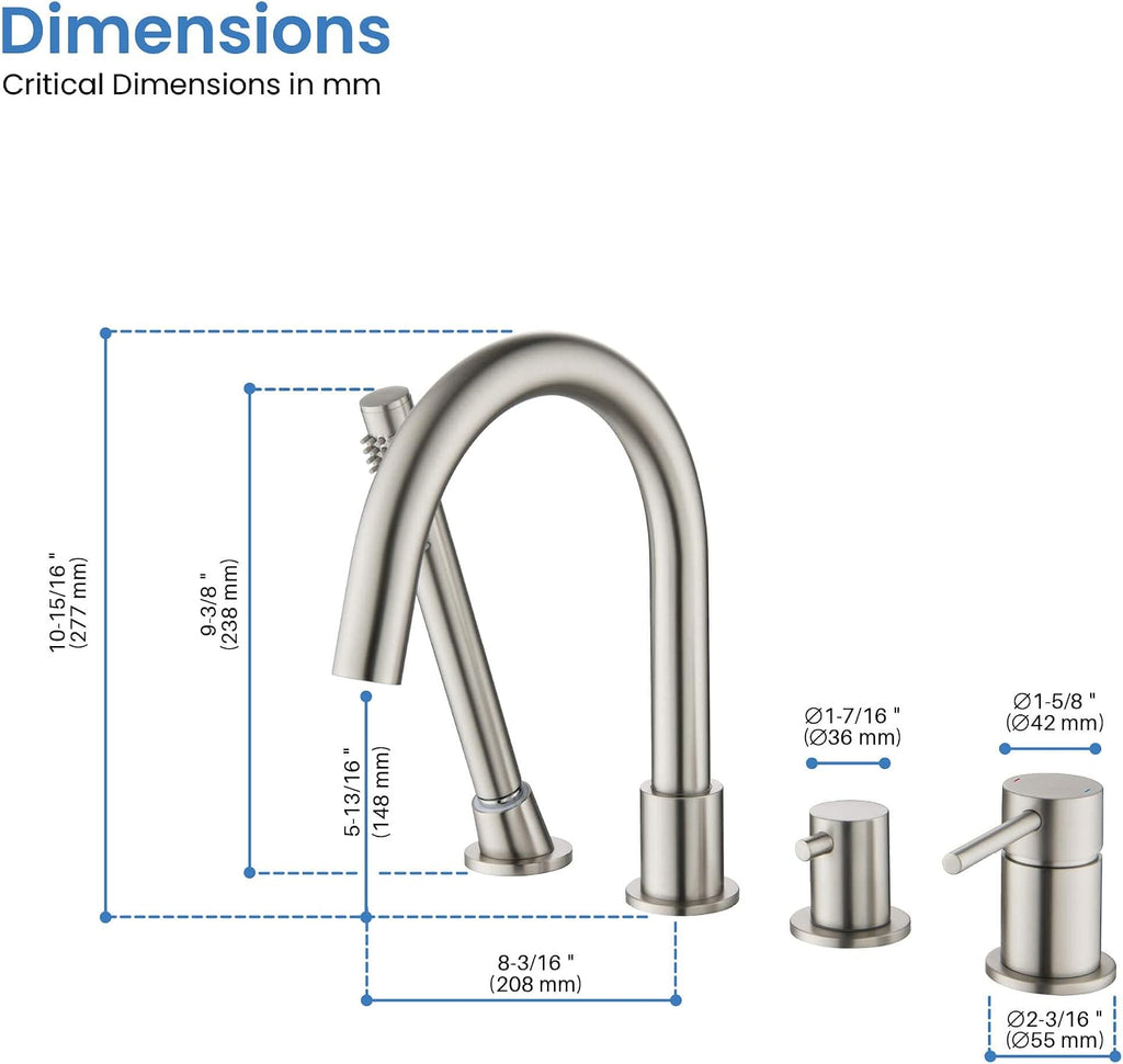KIBI Circular Single Handle Roman Tub Faucet with Hand Shower | Deck Mounted Bathtub Faucet Set with Diverter | Durable Solid Brass Construction, Smooth Water Flow Control | Brushed Nickel, KTF3101