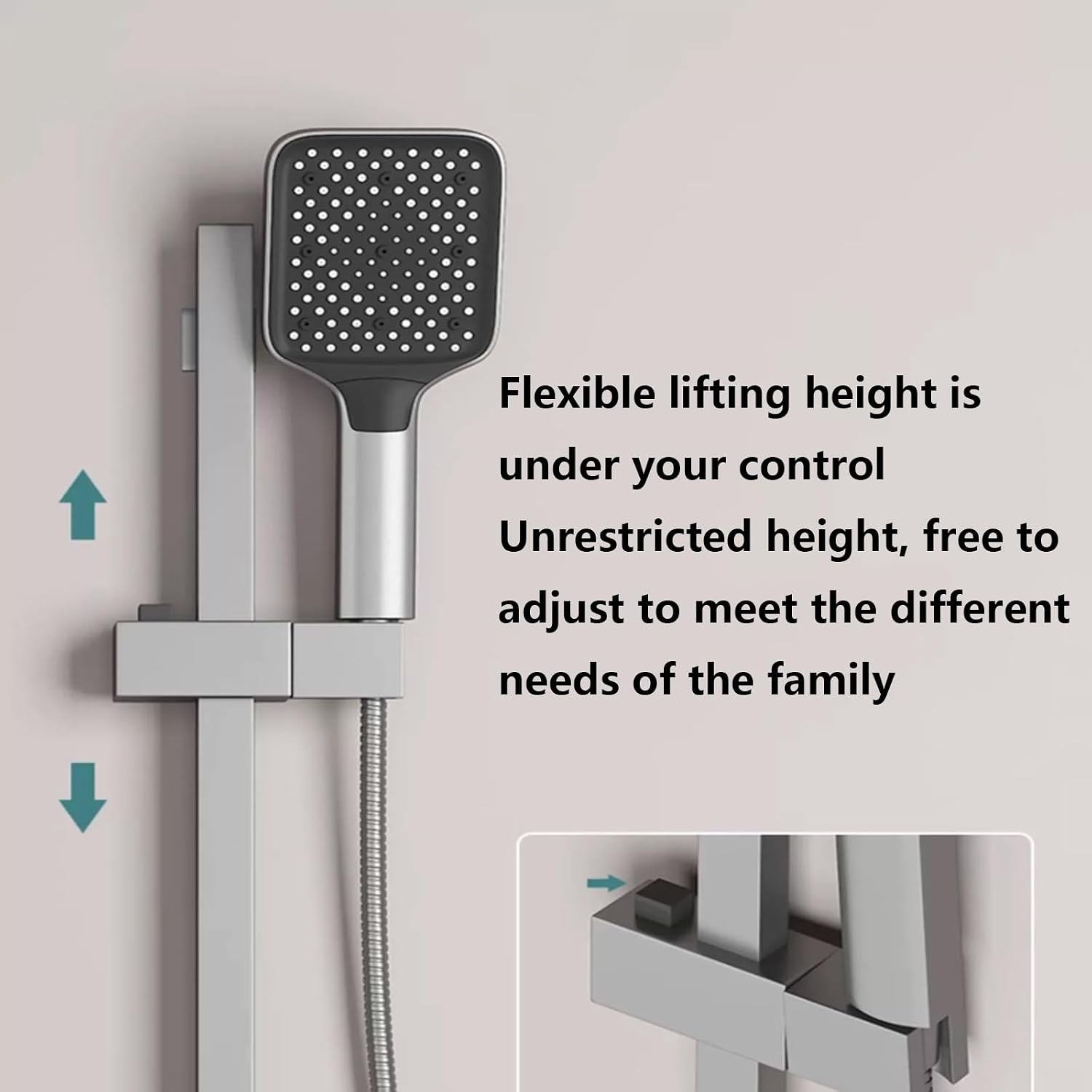 Shower set with lifting rod, shower set with three-speed square spray, bathroom shower set, with piano keys, booster spray gun, hidden drain, suitable for bathrooms, gyms, pet shops, hotels ( Color :