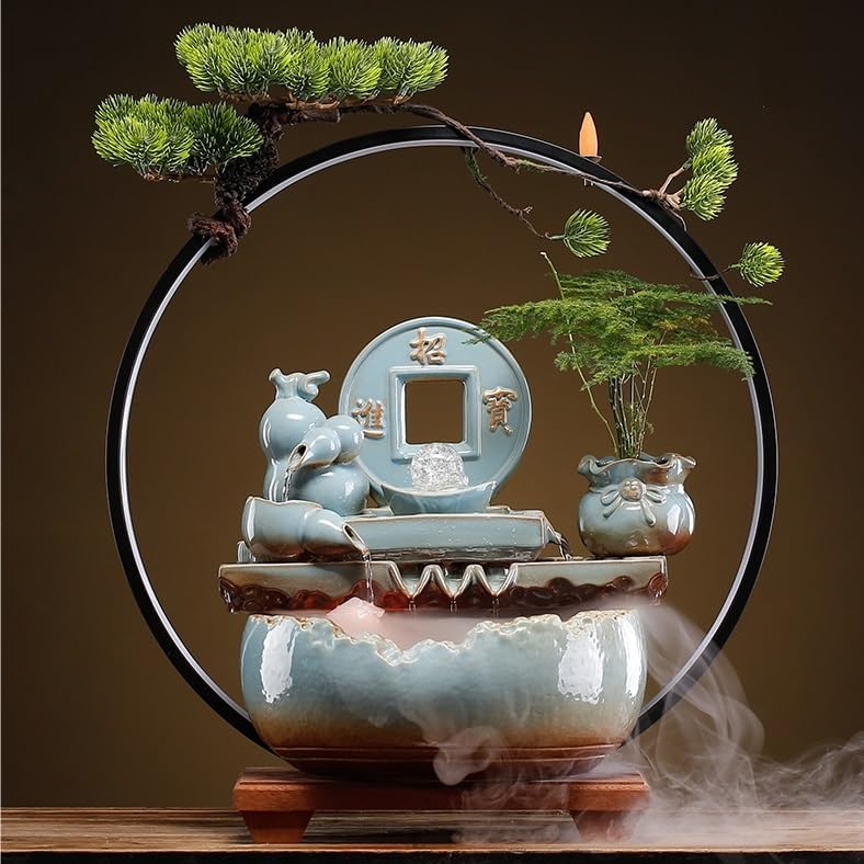 GUERNSEY Tabletop Fountain Tabletop Fountain Ceramic Flowing Water Ornaments Circulating Water Living Room Office Decorations Indoor Fountain