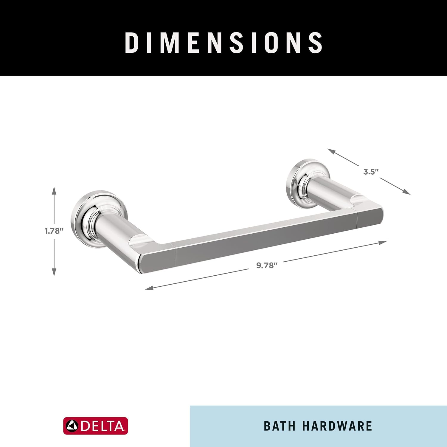 DELTA FAUCET 78908 Tetra 8 in. Hand Towel Bar Bath Hardware Accessory in Polished Chrome (Pack of 3)