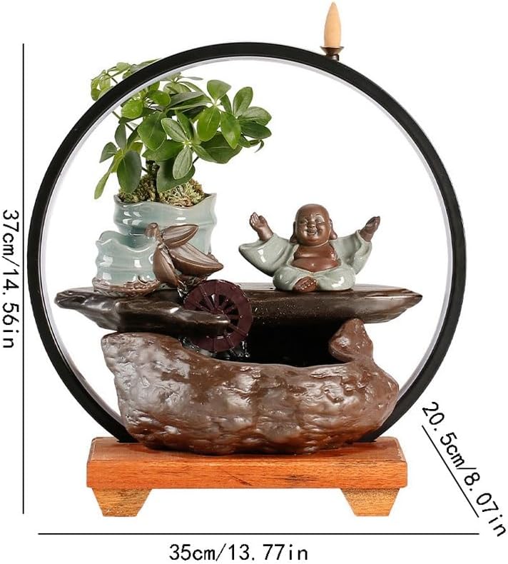 GUERNSEY Tabletop Fountain Chinese Style Flowing Water Ceramic Ornaments Living Room Desktop Fountain Porch Circulating Water Decorative Fountain Indoor Fountain