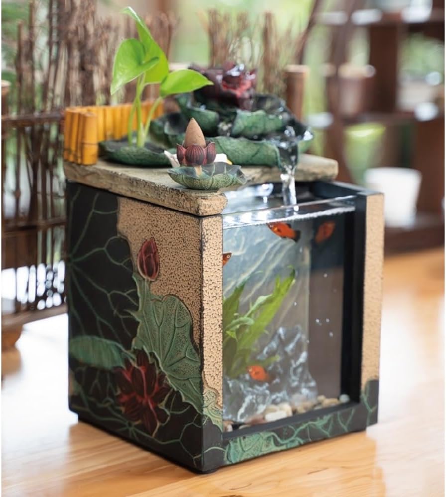 GRFIT Indoor Fountain Desktop Fountain with Waterfall and Mini Landscape Self Cleaning Zen Scape Flow for Indoors Tabletop Fountain