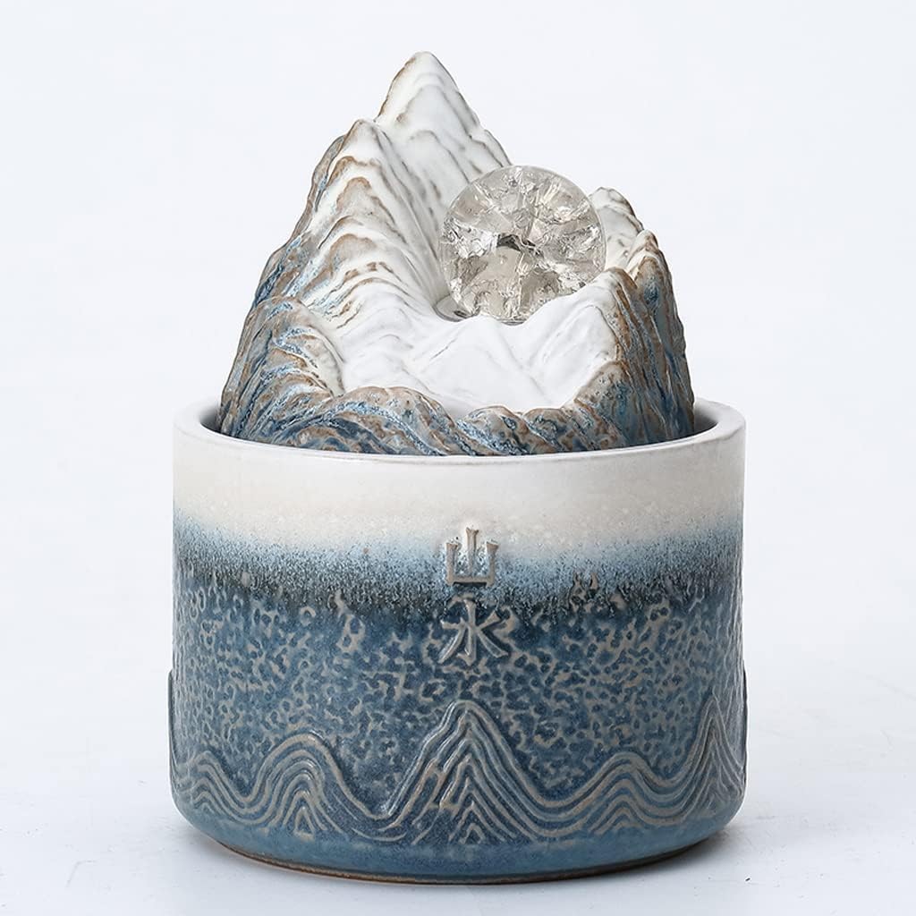 HIHELO Desktop Fountain Tabletop Fountain Ceramic Circulating Flow Fountain Ornament Living Room Entrance Office Desktop Fountain with Rolling Ball Water Fountain Outdoor (Color : A)