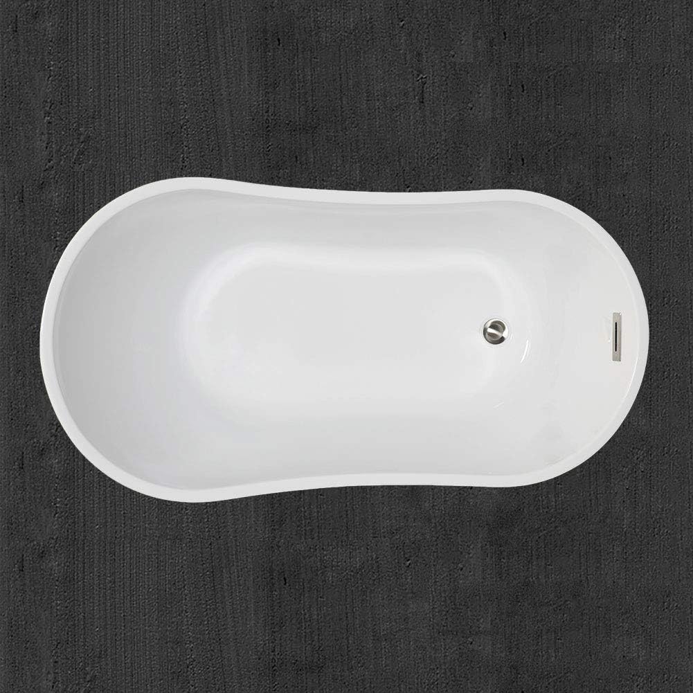 WOODBRIDGE Acrylic Freestanding Contemporary Soaking Tub with Brushed Nickel Overflow and Drain, B-0006 / BTA1507, 54' Bathtub White