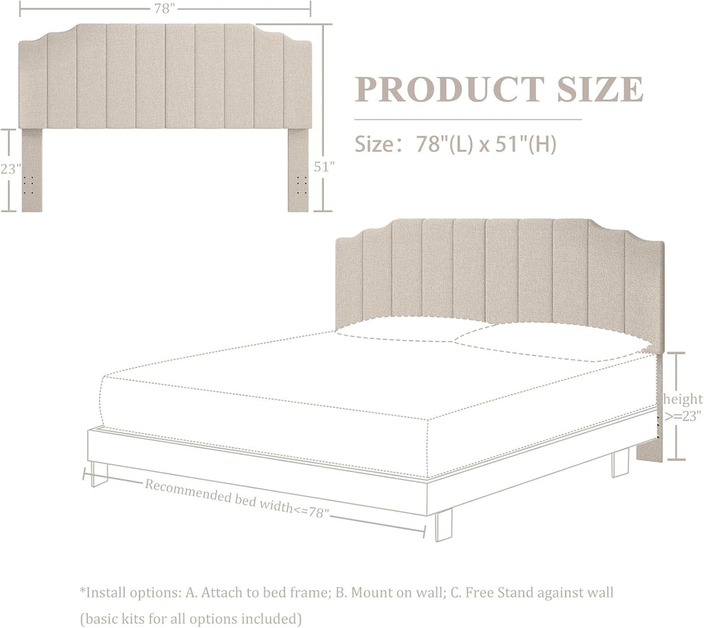 Befurtori King Size Headboard Only, Linen Wall Mounted Headboard King for Adjustable Bed Modern Upholstered Head Board Easy Assembly, Beige