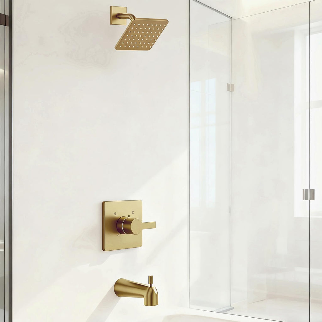 Replacement for Delta 13/14 Series Shower Trim Kit, Compatible with Delta R10000 Tub Shower Faucet Set, Brushed Gold Shower Head and Handle Set,Champagne Bronze (Cartridge and Valve Not Included)