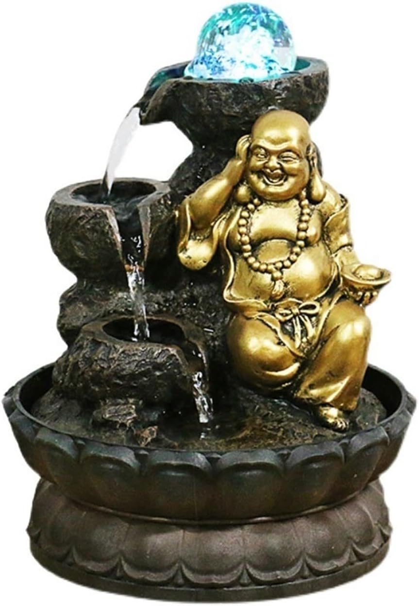 GLigeT Tabletop Fountain Desktop Decorations Home Living Room TV Cabinet Chinese Attracting Wealth Fountain Buddha Ornaments Water Fountain Decor