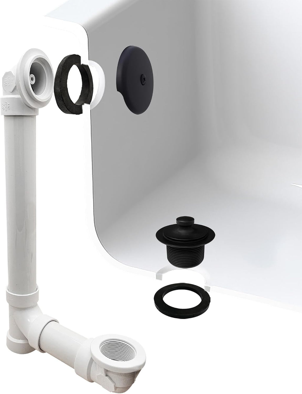 Westbrass D49721-12-62 1-1/2' Bath Waste & Overflow Assembly with Pull Drain Stopper and One-Hole Faceplate Top Elbow - Sch. 40 PVC, Matte Black (12-Pack)
