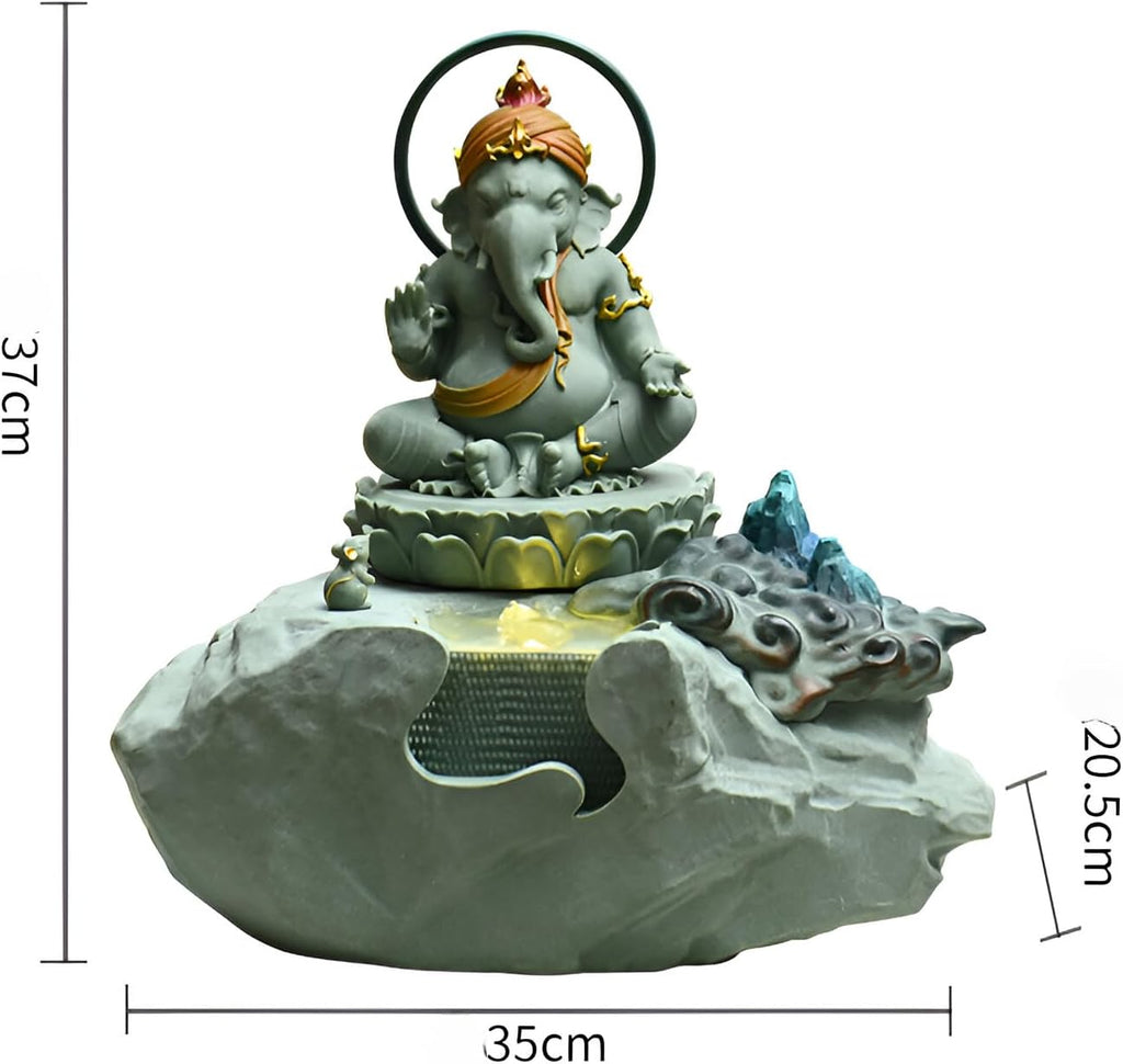 Zen Buddha Tabletop Fountain with LED Lights & Crystal Accents – Indoor Meditation Waterfall Feature with Cascading Water for Home, Office, Living Room or Bedroom – Free 10 Free Crystals (Style 5)
