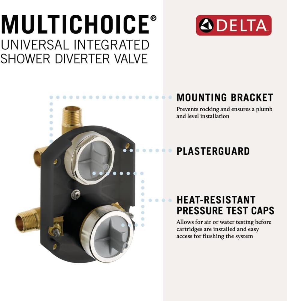 Delta Modern 14 Series Square Rain Shower System Faucet Set, Rainfall Chrome Shower Head and Handle Set, Valve Trim Kit, 10 Inch, Chrome T342701 (Valve Not Included)