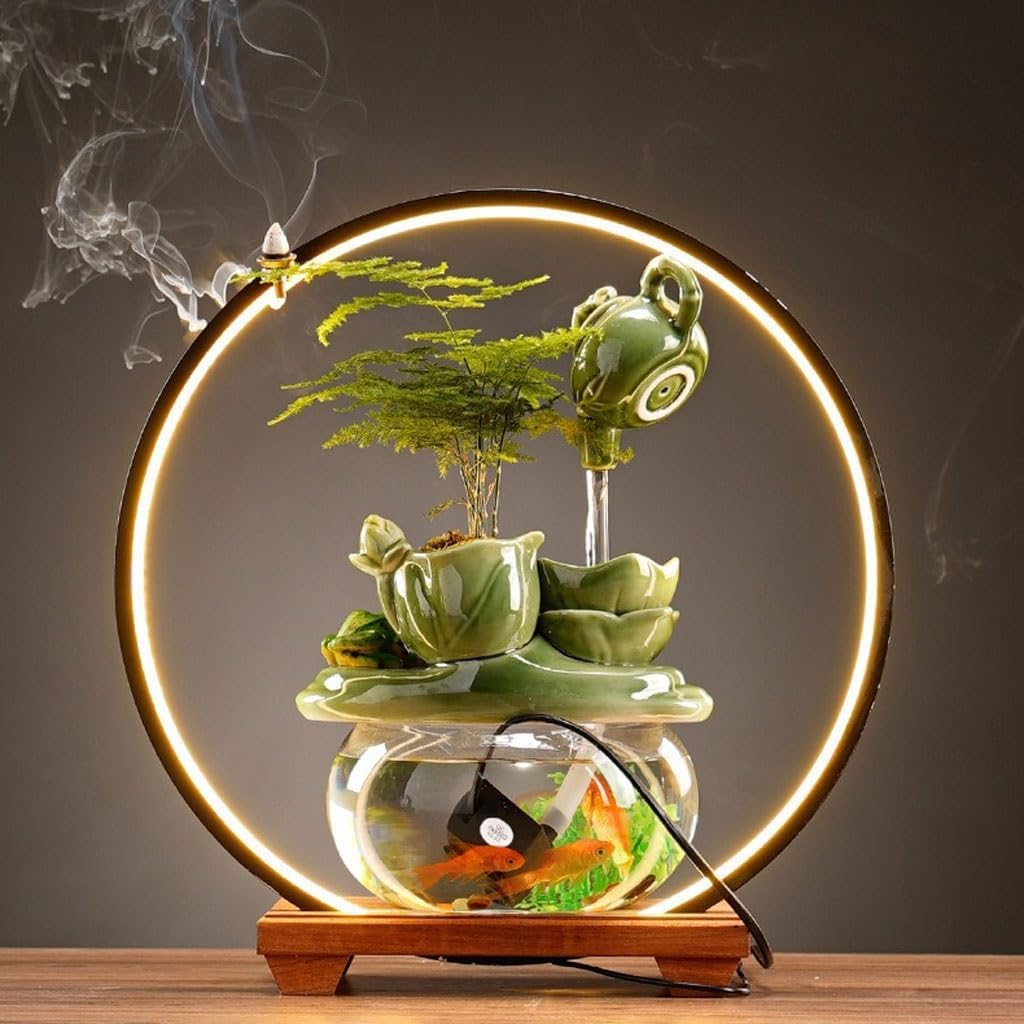 GUERNSEY Tabletop Fountain Tabletop Fountains Chinese-Style Ceramic Circulating Water Ornaments Home Study Desk Fountain Ornaments Tea Room Desk Decorations Indoor Fountain