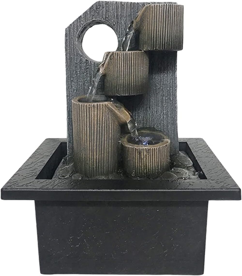 Indoor Fountain Tabletop Fountain with LED Lights Living Room Feng Shui Waterscape Ornaments Soothing Relaxation Zen Meditation Waterfall Fountains Meditation Fountain (Color : Brass)