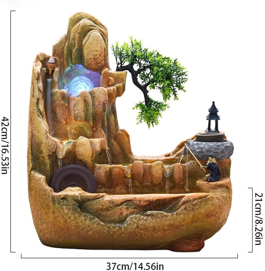 GUERNSEY Tabletop Fountain Mountain Water Fountain Ornaments Water Wheel Indoor Living Room Desktop Office Landscape Decorations Indoor Fountain