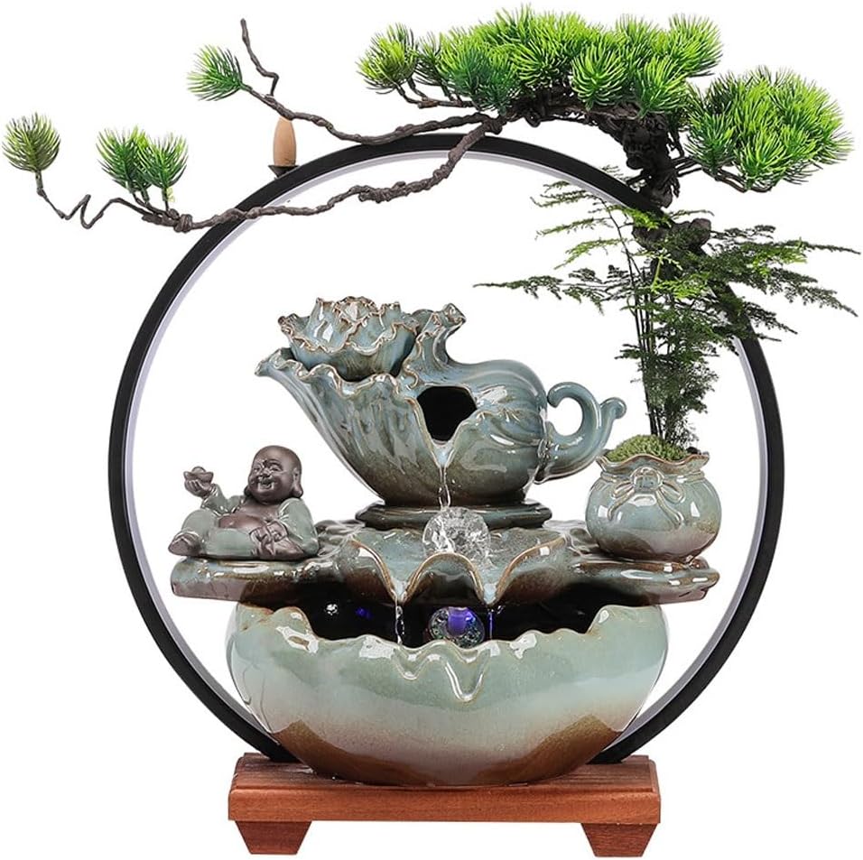 GUERNSEY Tabletop Fountain Chinese Creative Water Ornaments Living Room Crystal Ball Circulating Water Desktop Fountain Office Desktop Decorations Indoor Fountain
