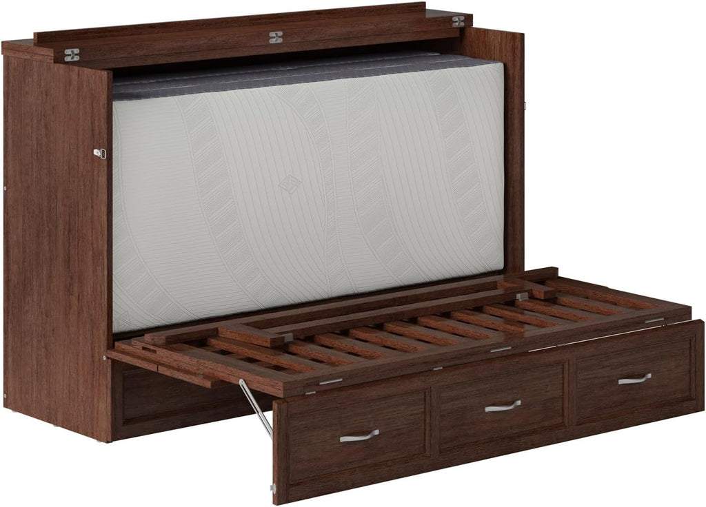 AFI, Northfield Murphy Bed Chest Queen with 6' Mattress, Storage Drawer & Built-in USB Charger, Burnt Amber