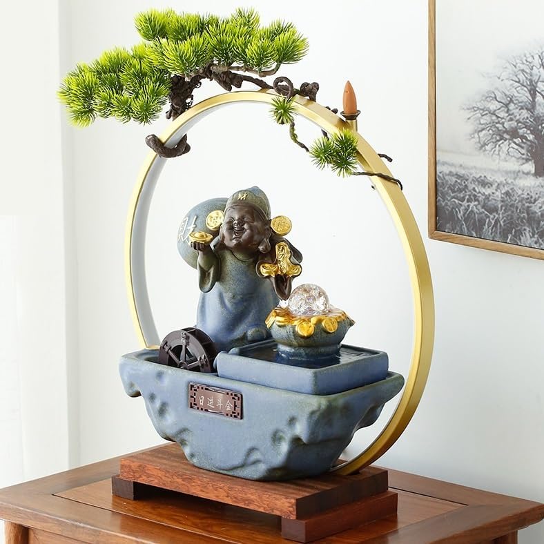 GUERNSEY Tabletop Fountain Tabletop Fountain Flowing Water to Make Money Ornaments Desk Living Room Entrance Chinese Fountain Backflow Fragrance Desktop Fountain Indoor Fountain