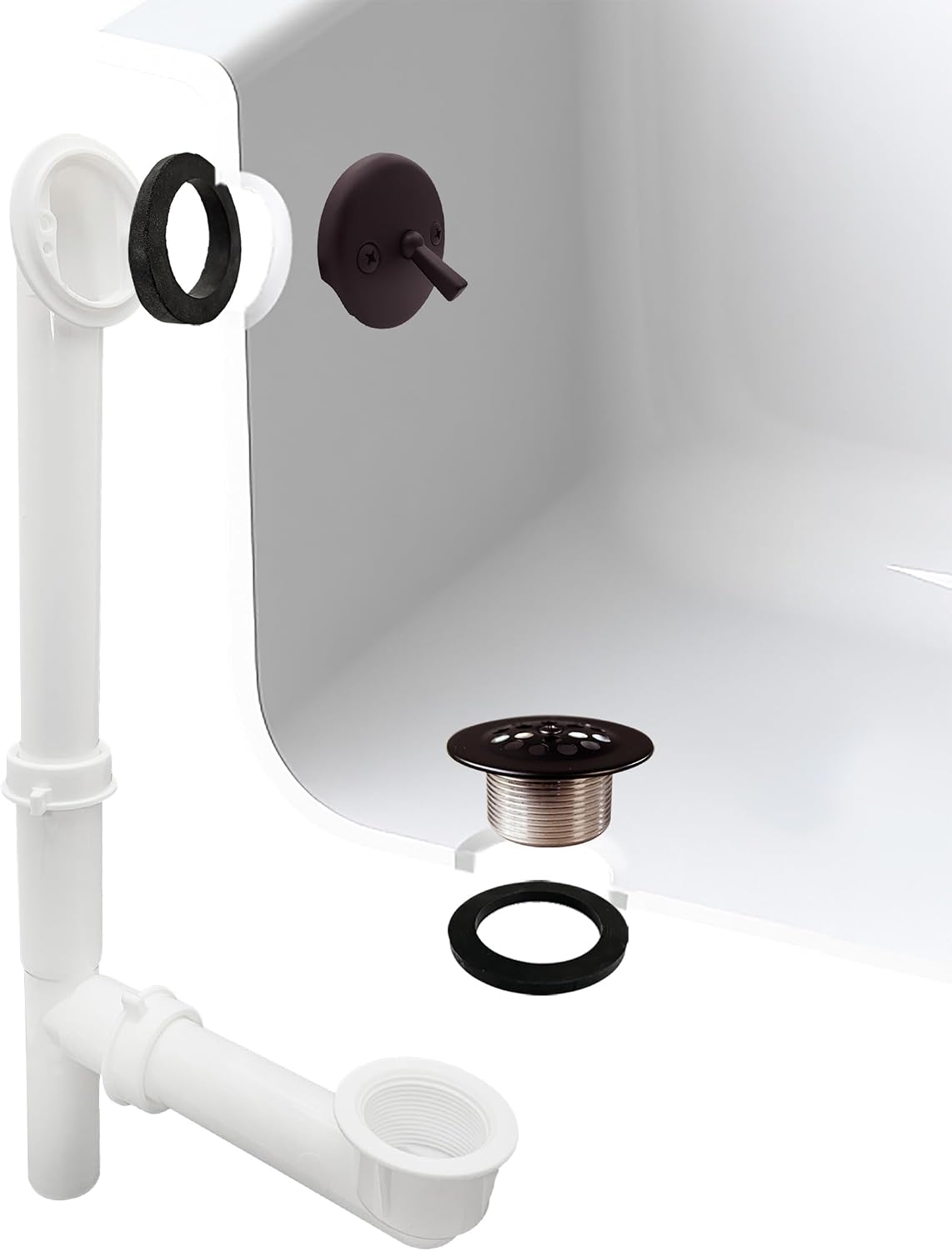 Westbrass 592244-4-12 14' White Poly Tubular Bath Waste & Overflow Assembly with Trip Lever and Strainer Grid Drain Cover, 4-Pack, Oil Rubbed Bronze, 4 Count