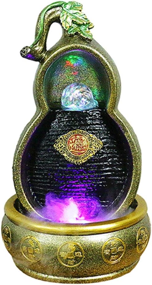 YYDS Tabletop Water Fountains Creative Gourd Water Tabletop Fountain with LED Lights - Falls Indoor Waterfall Feature - Calming and Relaxing Water Sound - Small Indoor Fountain (Color : Natural)
