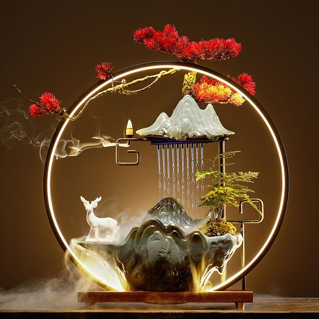GUERNSEY Tabletop Fountain Creative Ceramic Water Ornaments Office Desktop Rockery Fountain Ornaments Indoor Desktop Decorations Indoor Waterfall Feature Indoor Fountain