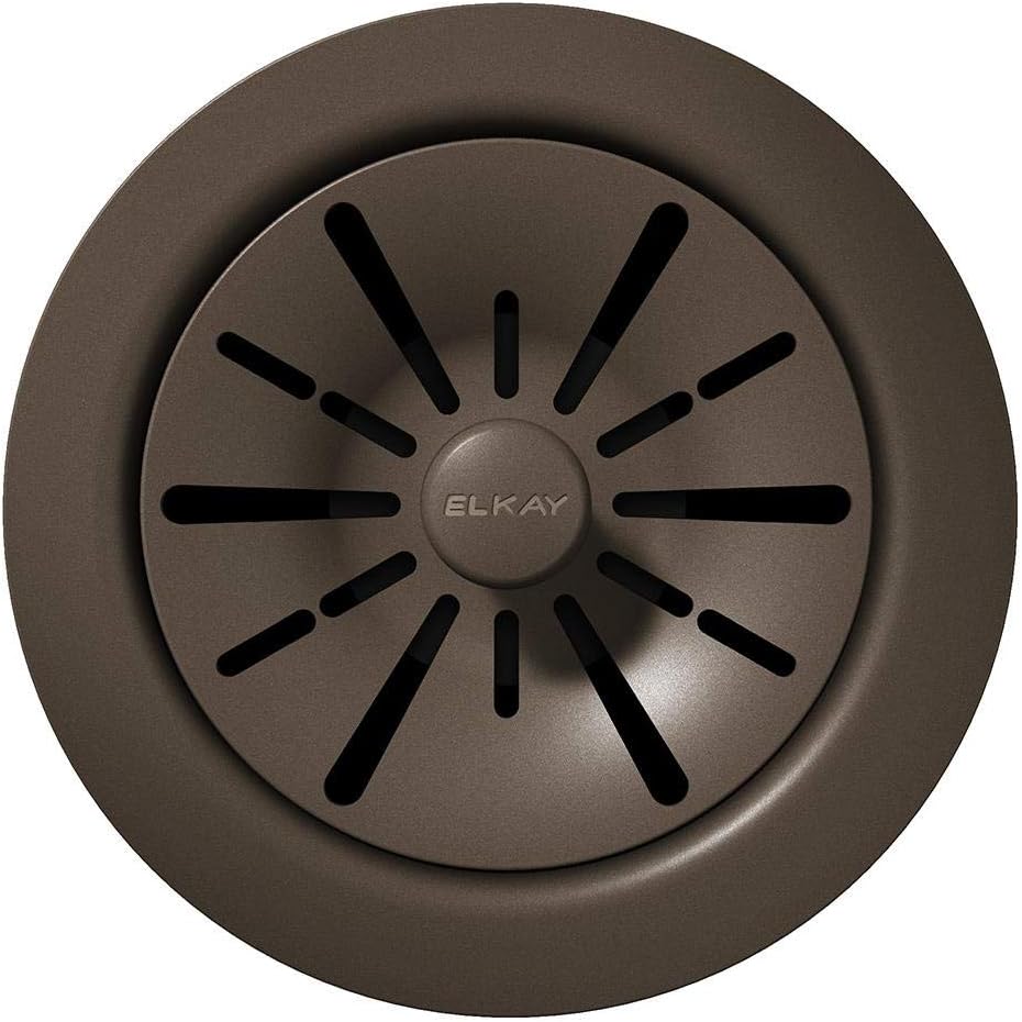 Elkay Quartz Perfect Drain 3-1/2' Polymer Disposer Flange with Removable Basket Strainer and Rubber Stopper Chestnut