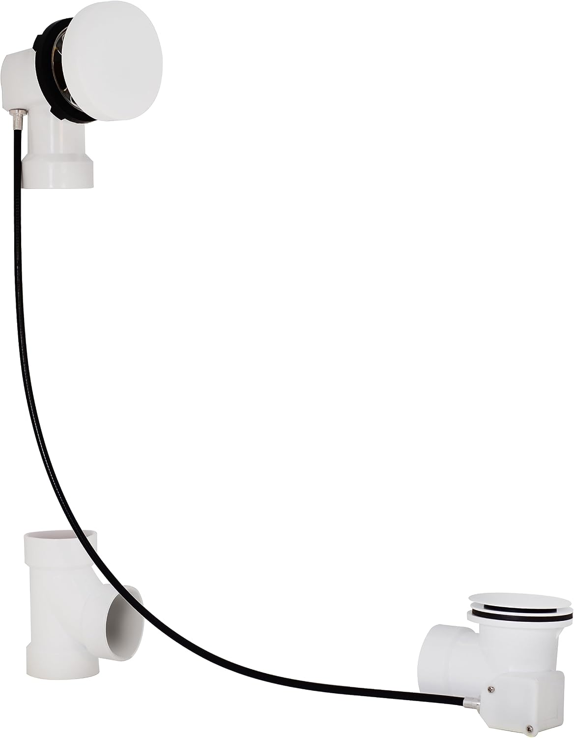 Westbrass D50P35SRE-50 35' Cable Drive Bathtub Drain Trim with Rotary Overflow Cover Knob, Pop-Up Stopper Sch. 40 PVC Fittings, Powder Coat White